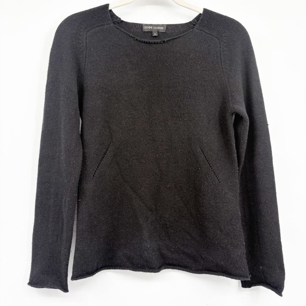 Estheme Cachemire Women Black 100% Cashmere Pointelle Minimalist Sweater Size S